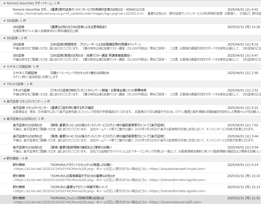 フィッシング詐欺メールタイトル一覧
